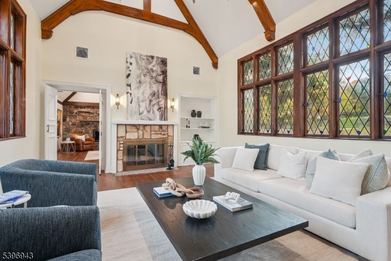 Fireplace, Interior, Living room, Wooden Beams, Wood Texture Flooring