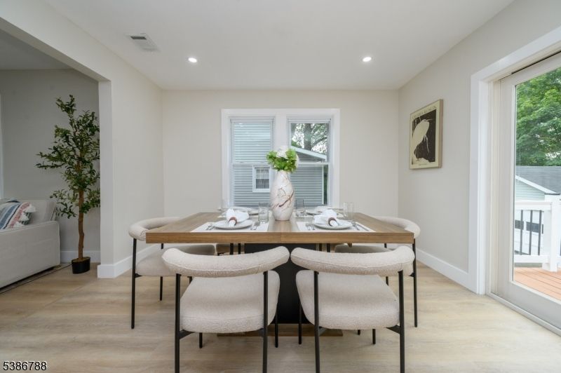 Dining room, Interior, Recessed Lighting, Wood Texture Flooring