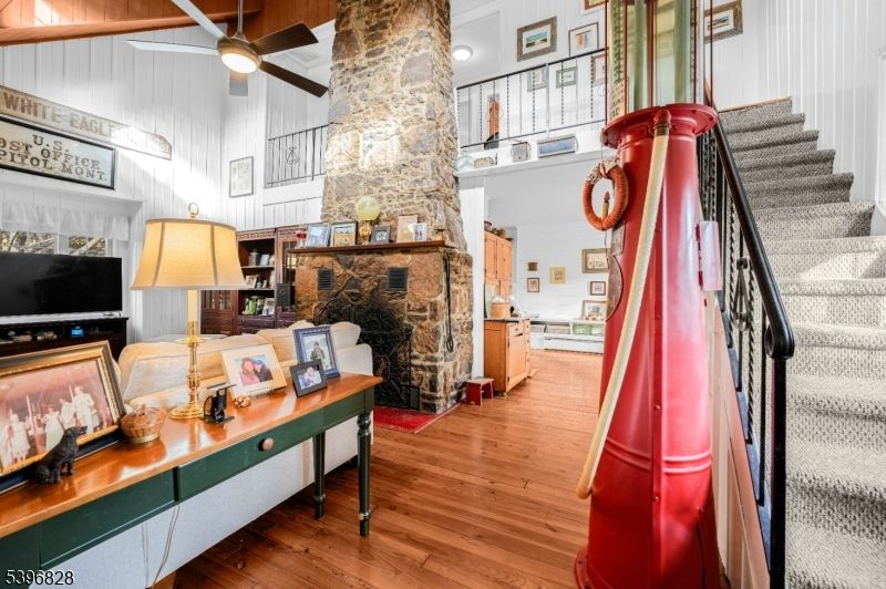 Fireplace, Interior, Stone Walls, Wood Texture Flooring