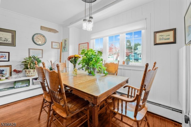 Dining room, Interior, Pendant Lights, Wood Texture Flooring