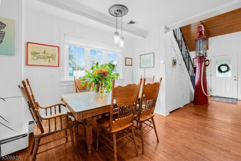 Dining room, Interior, Pendant Lights, Wood Texture Flooring