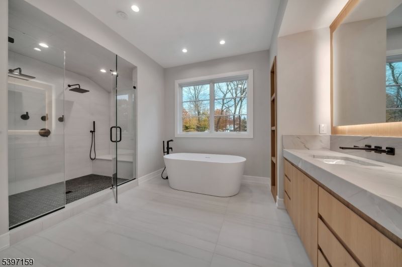 Bathroom, Dual Sink Vanities, Free Standing Baths, Glass Shower, Interior, Recessed Lighting