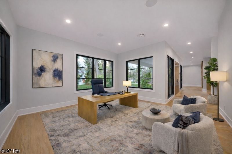 Home Office, Interior, Recessed Lighting, Wood Texture Flooring