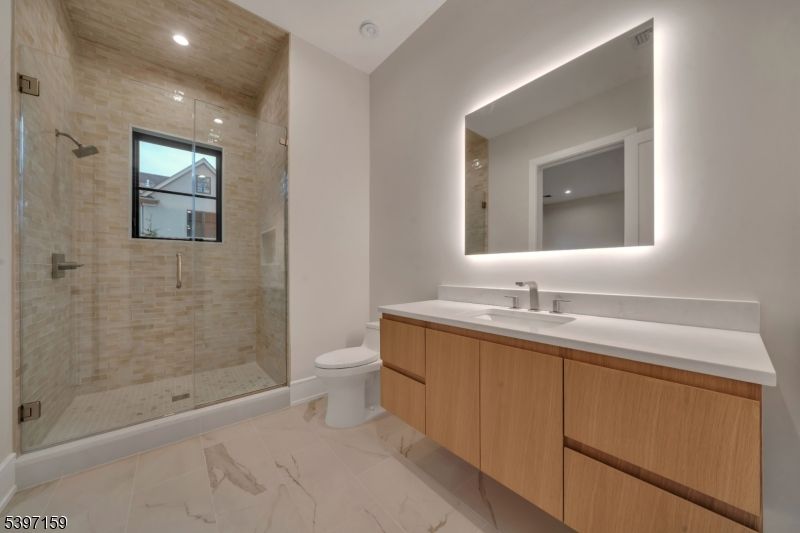 Bathroom, Glass Shower, Interior, Marble, Recessed Lighting