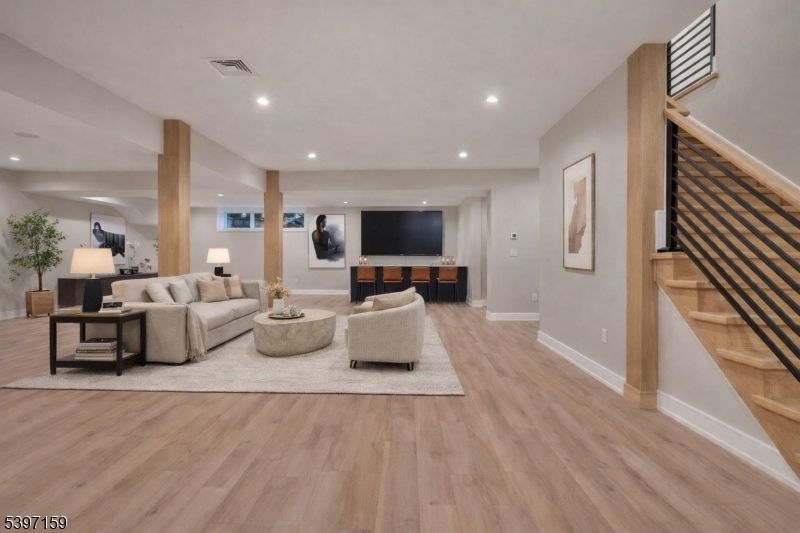 Interior, Living room, Recessed Lighting, Wood Texture Flooring