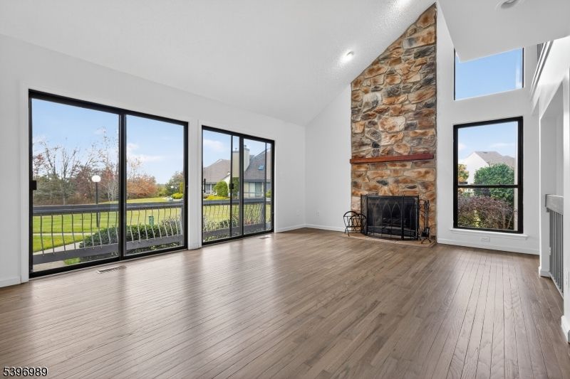 Empty room, Fireplace, Interior, Recessed Lighting, Wood Texture Flooring