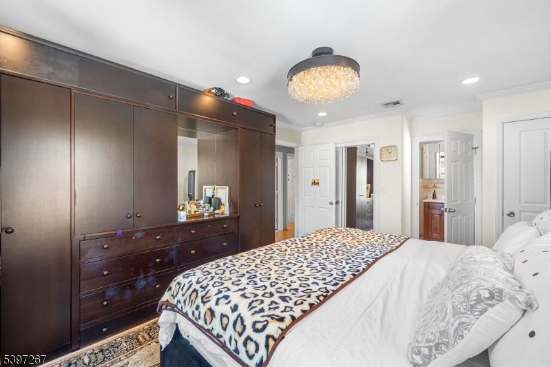 Bedroom, Chandelier, Interior, Recessed Lighting