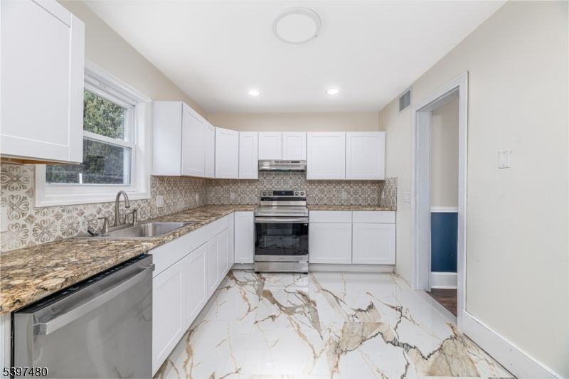 Interior, Kitchen, Marble, Recessed Lighting, Stainless Steel Appliances