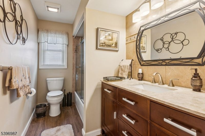 Bathroom, Glass Shower, Interior, Wood Texture Flooring