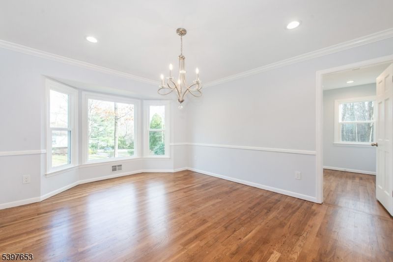 Chandelier, Empty room, Interior, Recessed Lighting, Wood Texture Flooring
