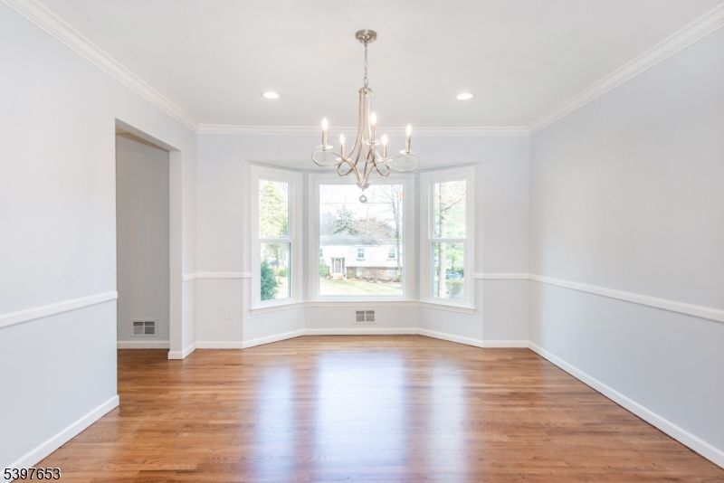 Chandelier, Empty room, Interior, Recessed Lighting, Wood Texture Flooring