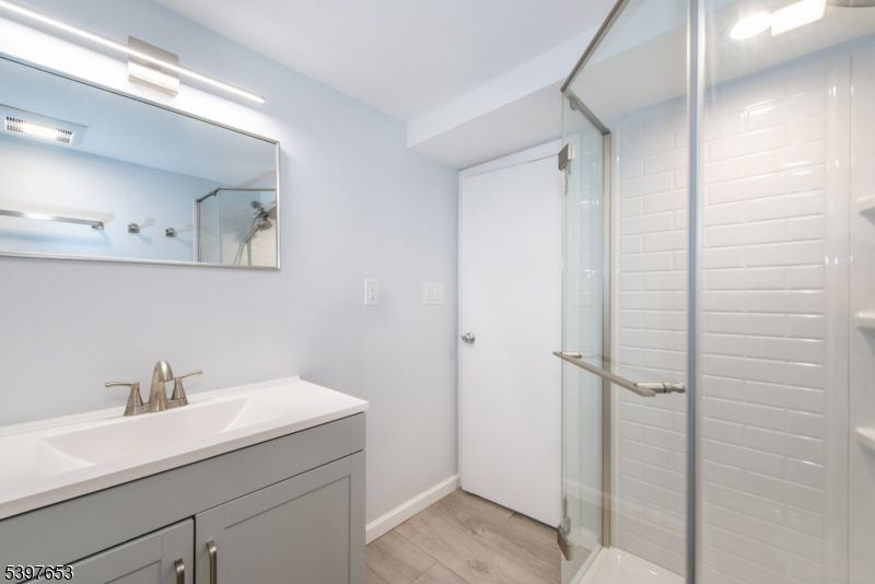 Bathroom, Glass Shower, Interior, Wood Texture Flooring