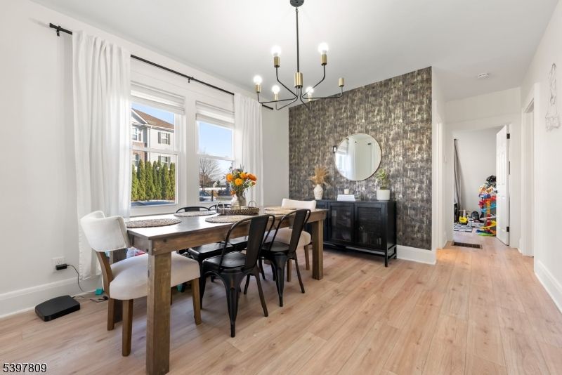 Chandelier, Dining room, Interior, Pendant Lights, Wood Texture Flooring