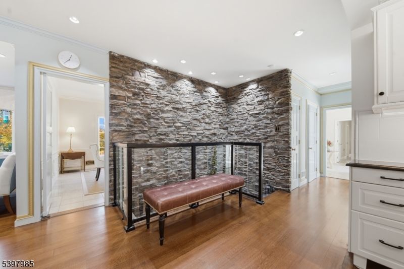 Interior, Recessed Lighting, Stone Walls, Wood Texture Flooring