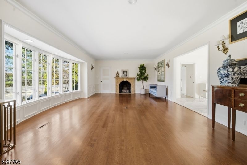 Empty room, Fireplace, Interior, Recessed Lighting, Wood Texture Flooring