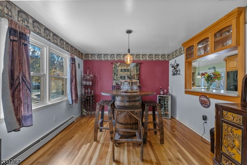Dining room, Interior, Pendant Lights, Wood Texture Flooring