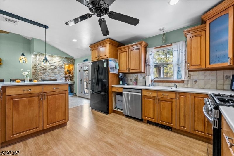 Interior, Kitchen, Pendant Lights, Recessed Lighting, Wood Texture Flooring