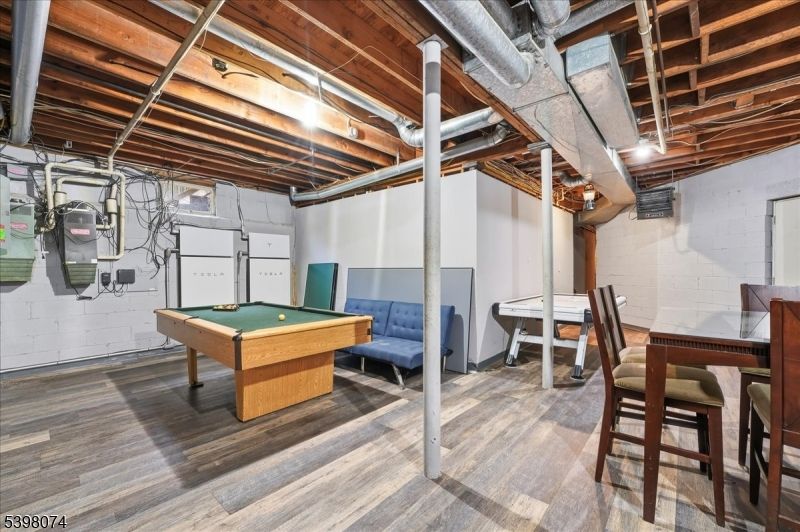 Billiard Table, Game Room, Interior, Wooden Beams, Wood Texture Flooring