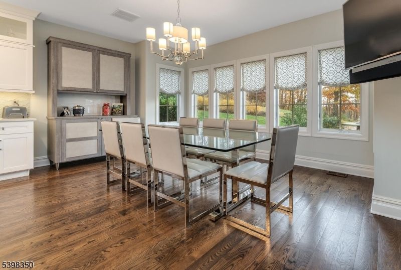 Chandelier, Dining room, Interior, Wood Texture Flooring