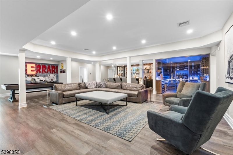 Billiard Table, Game Room, Interior, Living room, Recessed Lighting, Wood Texture Flooring