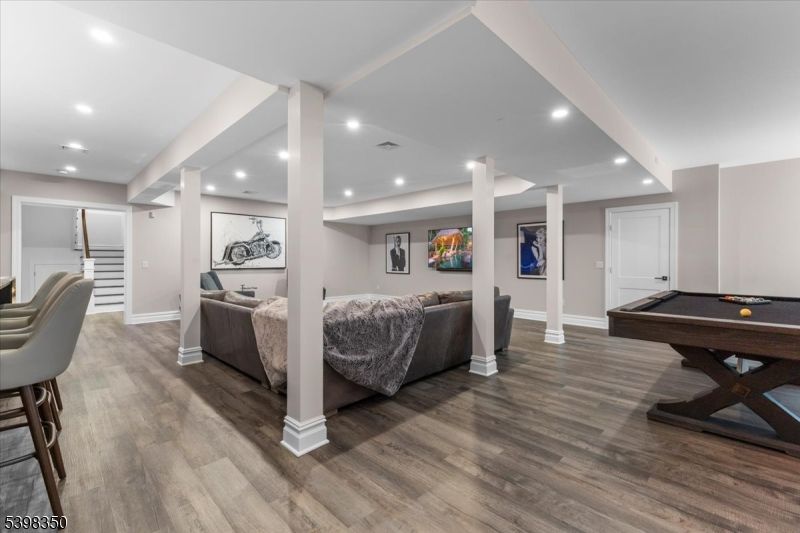 Billiard Table, Game Room, Interior, Recessed Lighting, Wood Texture Flooring