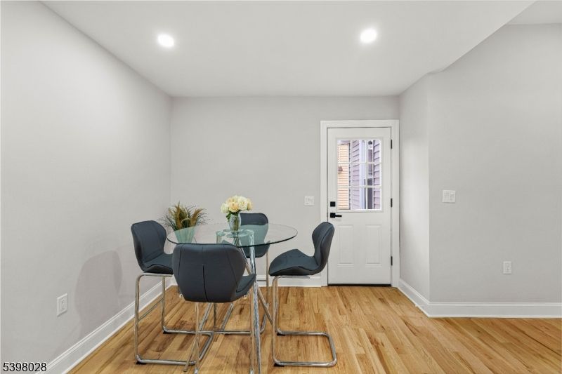 Dining room, Interior, Recessed Lighting, Wood Texture Flooring