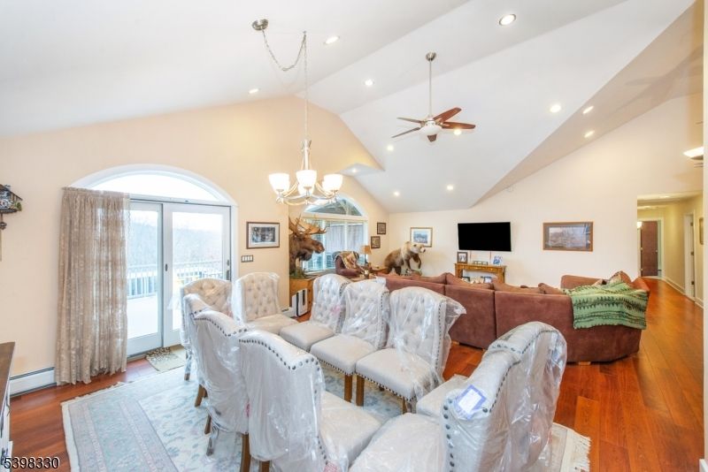 Chandelier, Interior, Living room, Recessed Lighting, Wood Texture Flooring