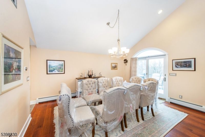Chandelier, Dining room, Interior, Recessed Lighting, Wood Texture Flooring