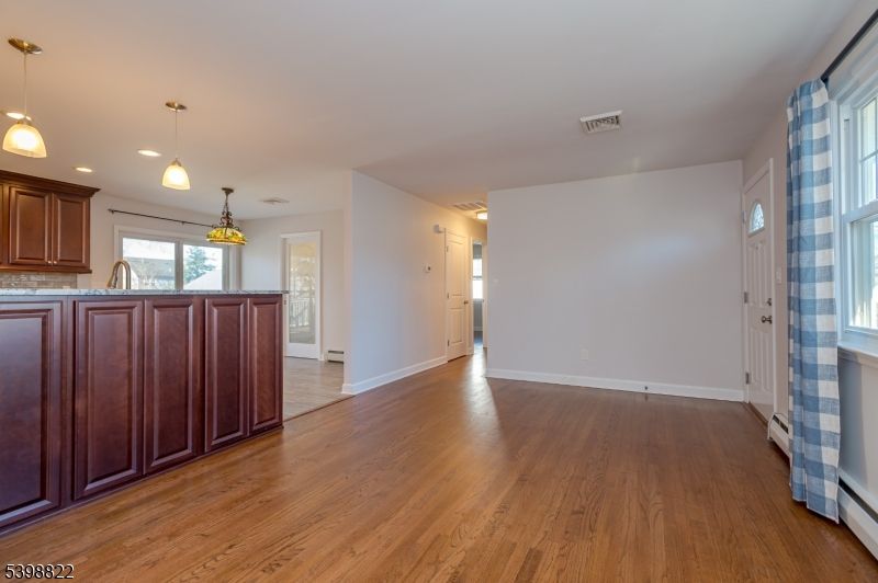Empty room, Interior, Pendant Lights, Recessed Lighting, Wood Texture Flooring