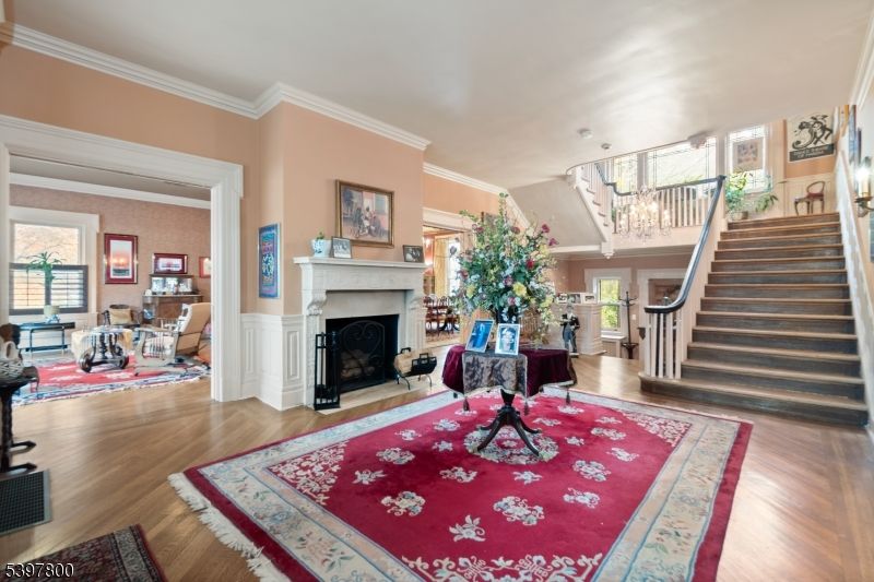 Chandelier, Fireplace, Interior, Wood Texture Flooring