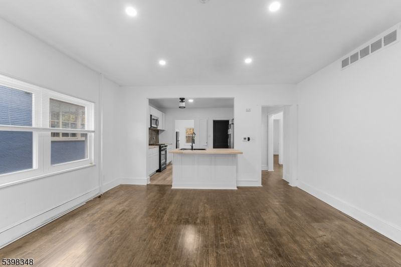 Empty room, Interior, Kitchen, Recessed Lighting, Wood Texture Flooring