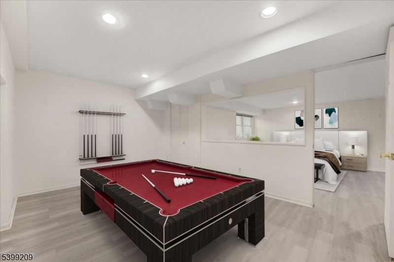 Bedroom, Billiard Table, Game Room, Interior, Recessed Lighting, Wood Texture Flooring