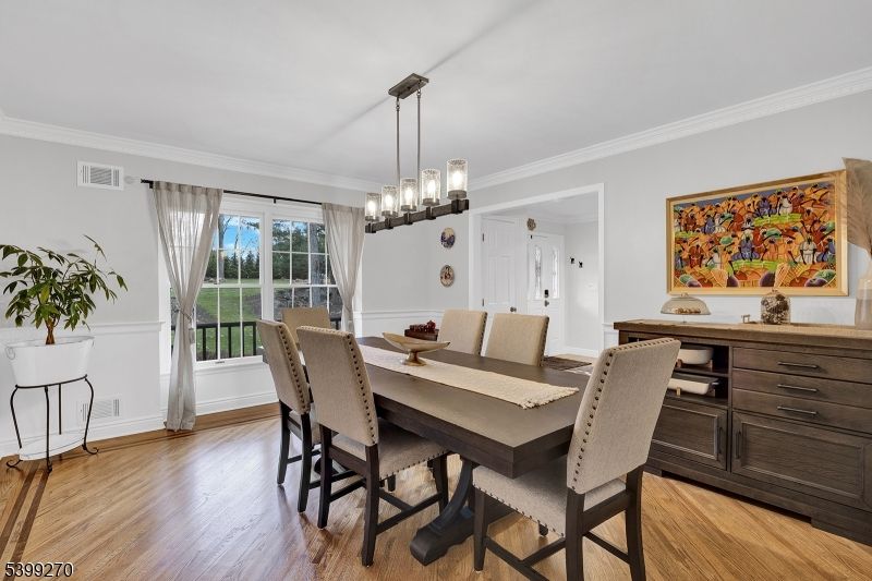 Dining room, Interior, Pendant Lights, Wood Texture Flooring