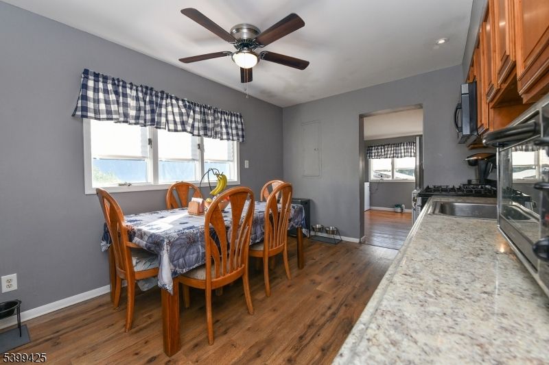 Dining room, Interior, Recessed Lighting, Wood Texture Flooring