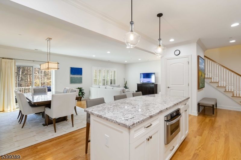Dining room, Interior, Kitchen, Living room, Pendant Lights, Recessed Lighting, Wood Texture Flooring