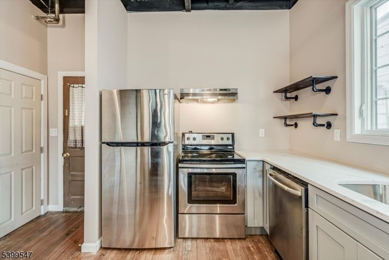 Interior, Kitchen, Stainless Steel Appliances, Wood Texture Flooring