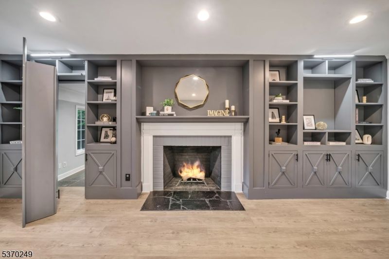 Fireplace, Interior, Recessed Lighting, Wood Texture Flooring