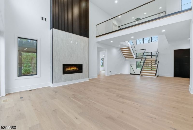 Fireplace, Interior, Recessed Lighting, Wood Texture Flooring