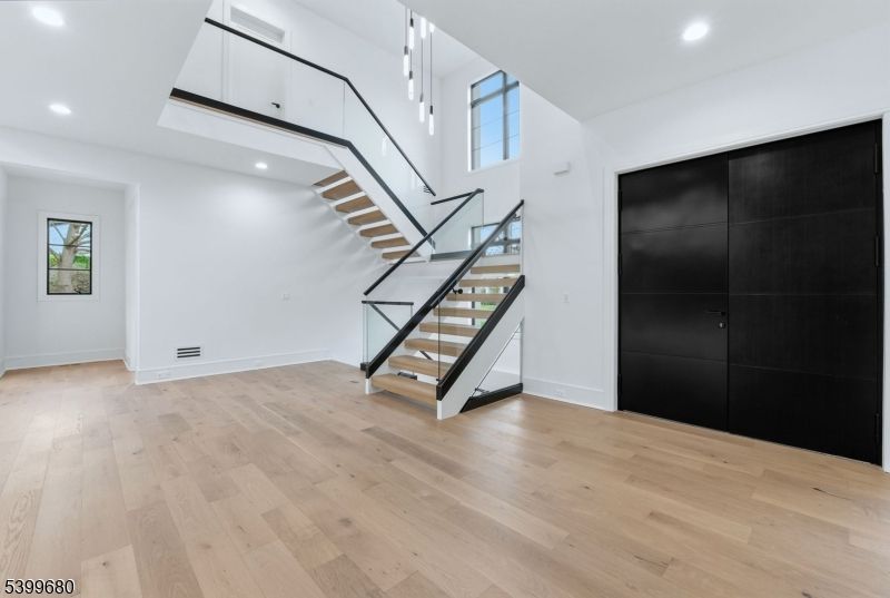 Empty room, Interior, Pendant Lights, Recessed Lighting, Wood Texture Flooring