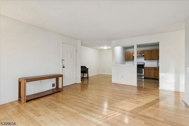 Empty room, Interior, Kitchen, Stainless Steel Appliances, Wood Texture Flooring
