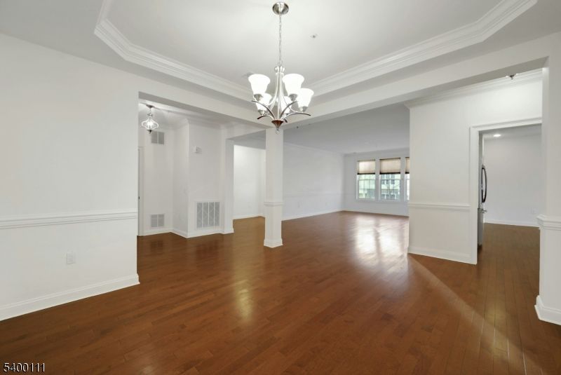 Chandelier, Empty room, Interior, Pendant Lights, Recessed Lighting, Wood Texture Flooring