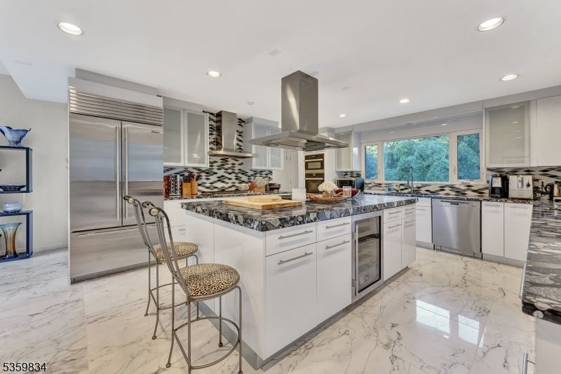 Interior, Kitchen, Marble, Recessed Lighting, Stainless Steel Appliances
