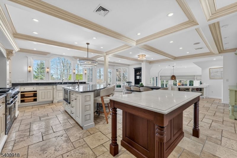 Chandelier, Interior, Kitchen, Pendant Lights, Recessed Lighting, Stainless Steel Appliances