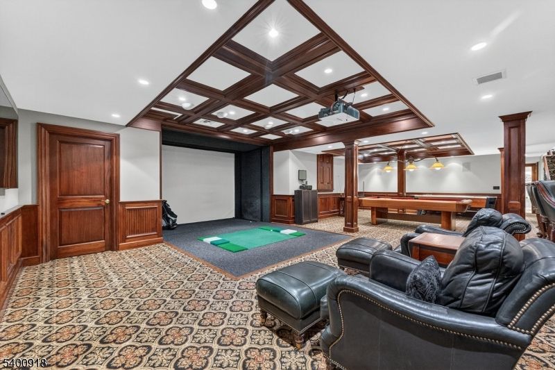 Billiard Table, Home Theatre Room, Game Room, Interior, Projection Screen, Recessed Lighting, Theatre Room
