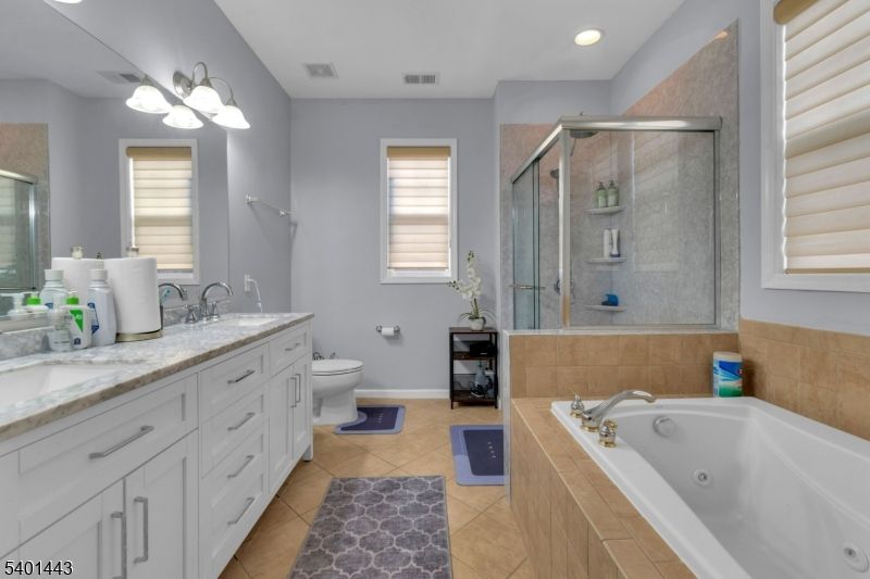 Bathroom, Dual Sink Vanities, Glass Shower, Interior, Recessed Lighting