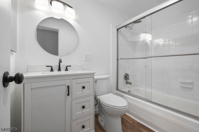 Bathroom, Glass Shower, Interior, Wood Texture Flooring