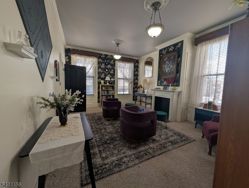 Dining room, Fireplace, Interior, Pendant Lights
