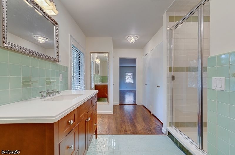 Bathroom, Glass Shower, Interior, Wood Texture Flooring