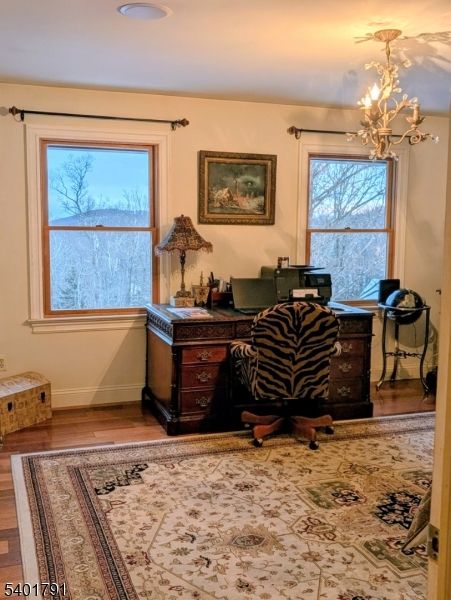 Chandelier, Home Office, Interior, Wood Texture Flooring