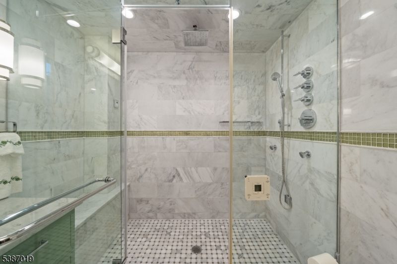 Bathroom, Glass Shower, Interior, Marble Walls, Recessed Lighting